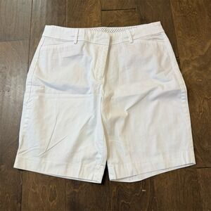 Talbots Perfect Short Womens 12P White Bermuda Chino Shorts Stretch